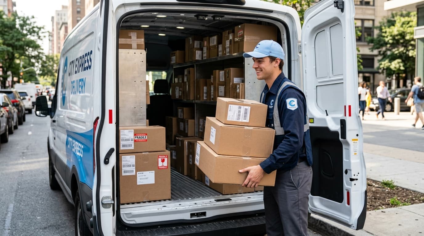 Professional Freight Delivery Driver Handing Over Package Shipment