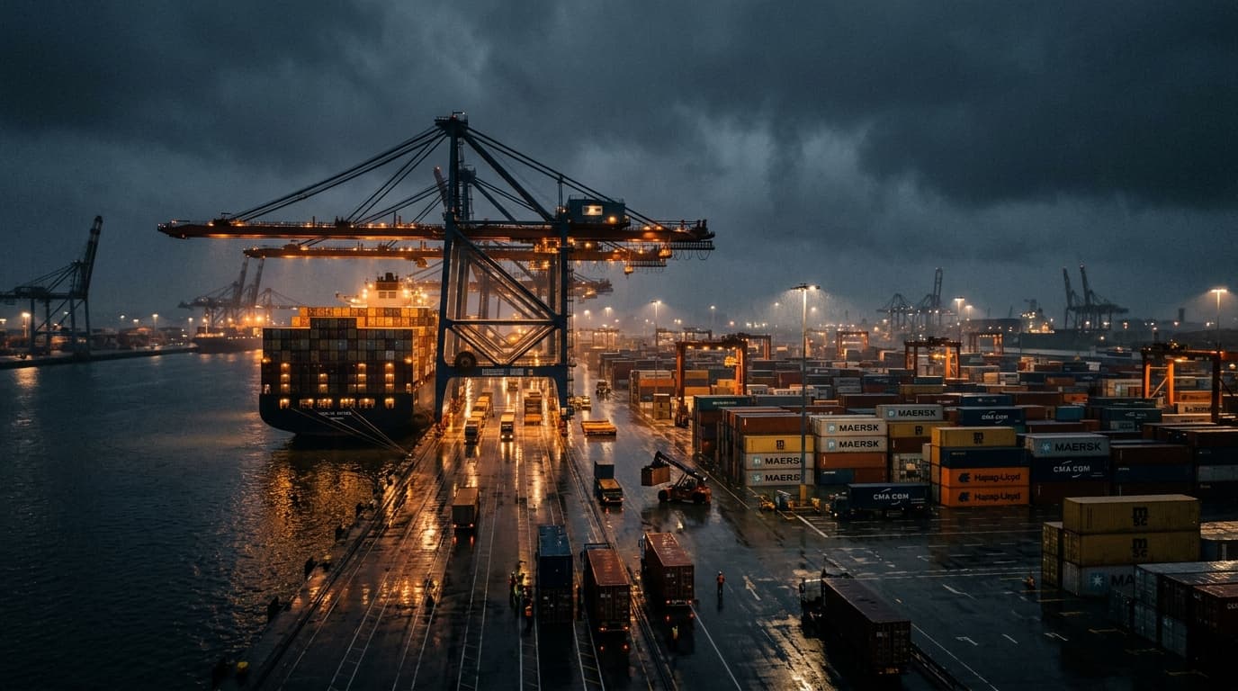 Nighttime Industrial Seaport Container Port