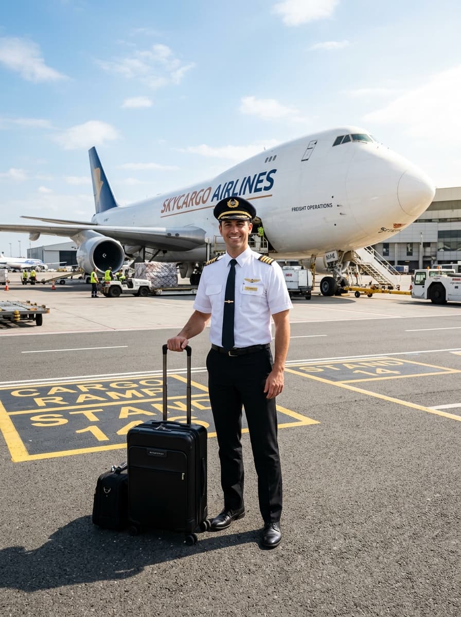 Fast International Air Cargo Freight Logistics with Pilot and Cargo Plane